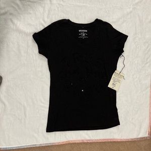 True religion, black, short sleeve shirt with black rhinestone with tags